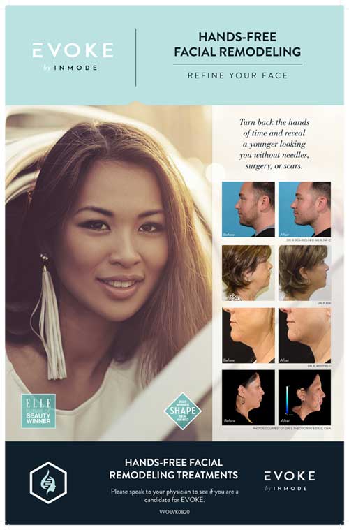 "Hands free facial remodeling treatments" Evoke poster